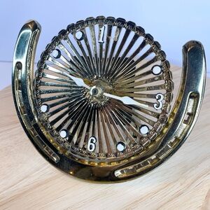 MCM Lucky Horseshoe Atomic Clock Vintage Brass Retro Design Country Chic Decor